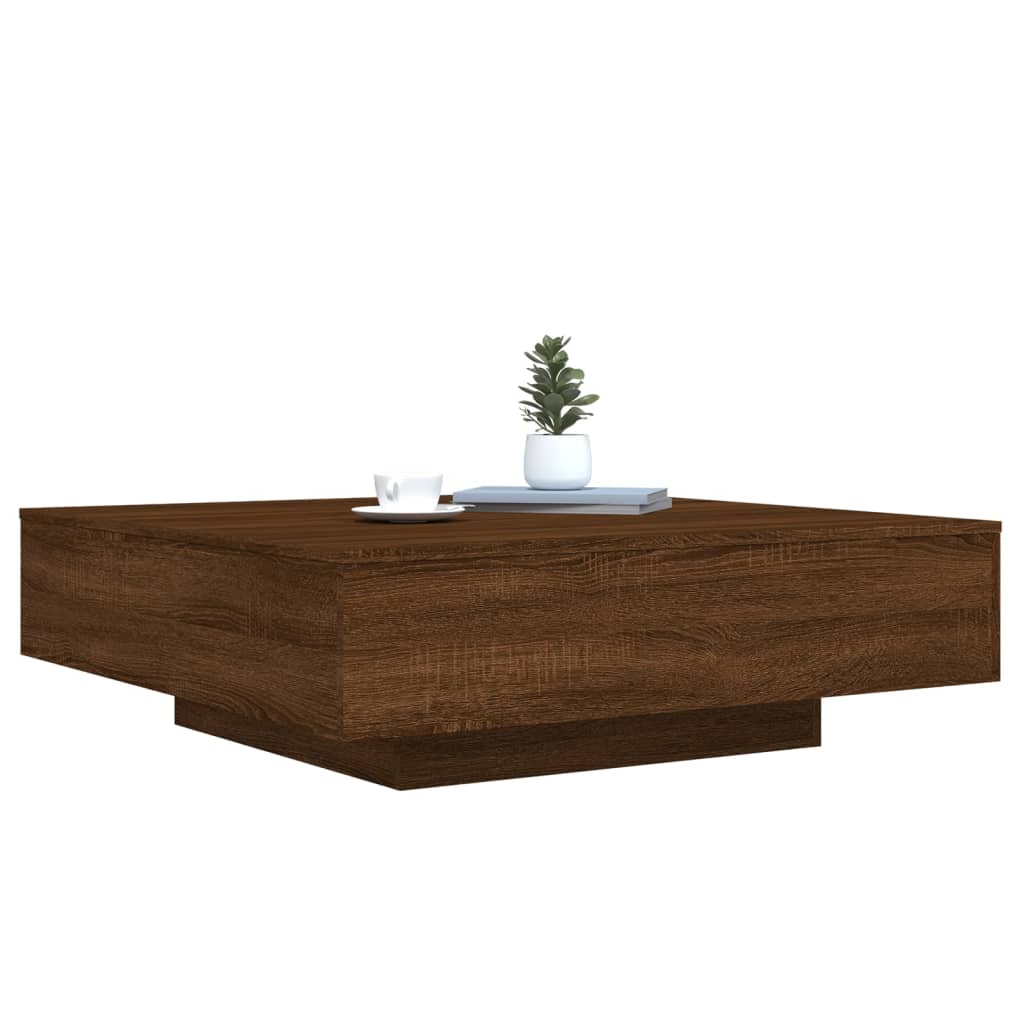 Table basse avec lumières LED chêne marron 100x100x31 cm