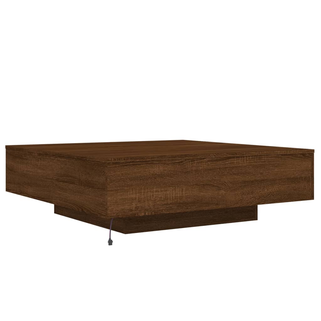 Table basse avec lumières LED chêne marron 100x100x31 cm