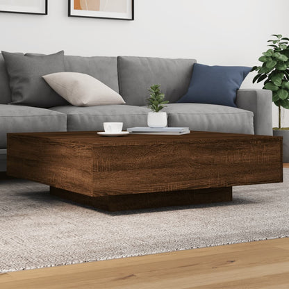 Table basse avec lumières LED chêne marron 100x100x31 cm