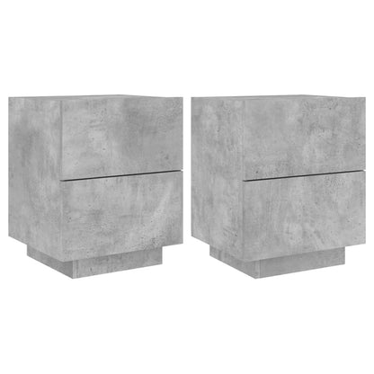 Armoires de chevet et lumières LED 2 pcs gris béton