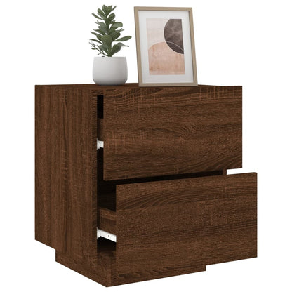 Armoire de chevet et lumières LED chêne marron bois ingénierie