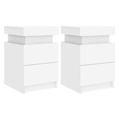 Tables de chevet avec lumières LED 2 pcs blanc 35x39x55 cm