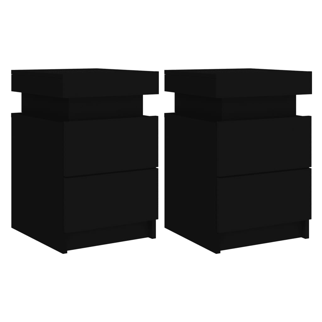 Tables de chevet avec lumières LED 2 pcs noir 35x39x55 cm