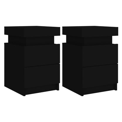 Tables de chevet avec lumières LED 2 pcs noir 35x39x55 cm