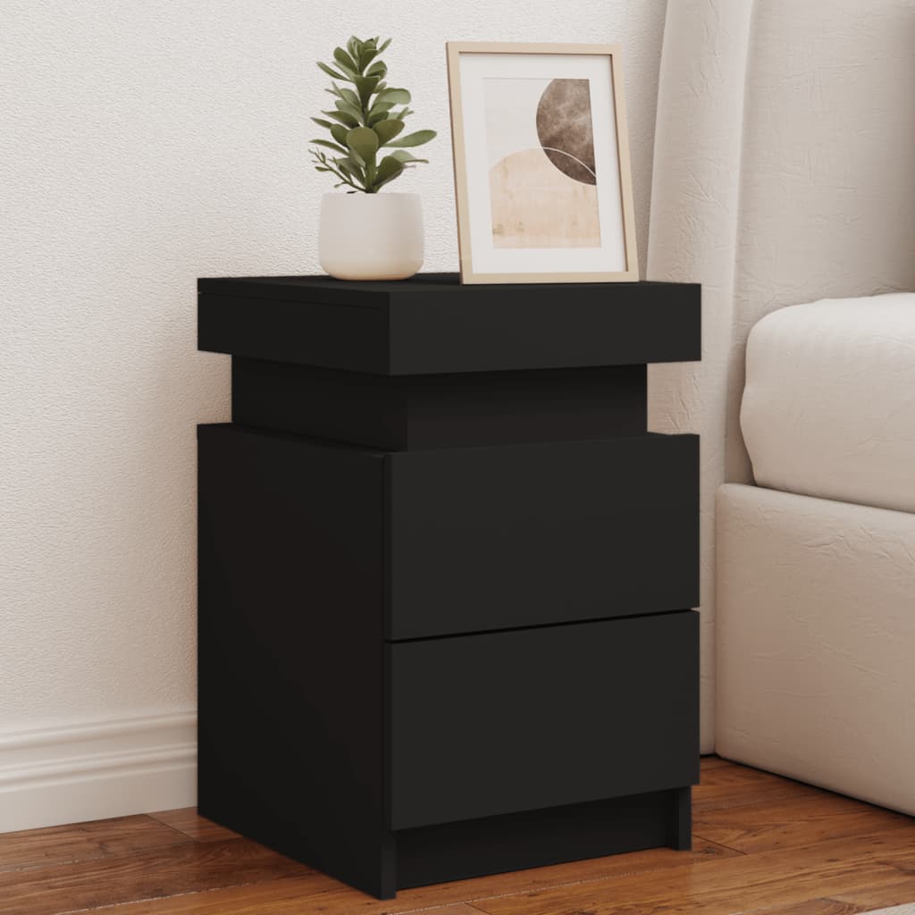 Tables de chevet avec lumières LED 2 pcs noir 35x39x55 cm