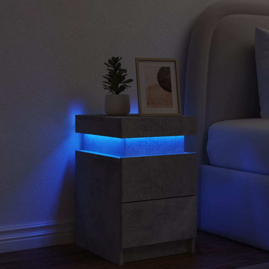 Table de chevet avec lumières LED gris béton 35x39x55 cm