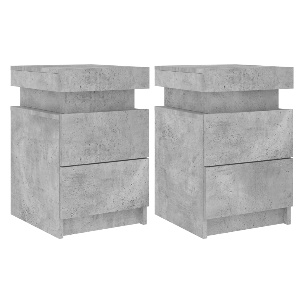 Tables de chevet avec lumières LED 2 pcs gris béton 35x39x55 cm