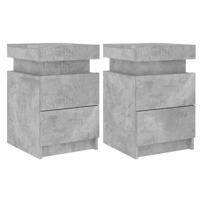 Tables de chevet avec lumières LED 2 pcs gris béton 35x39x55 cm