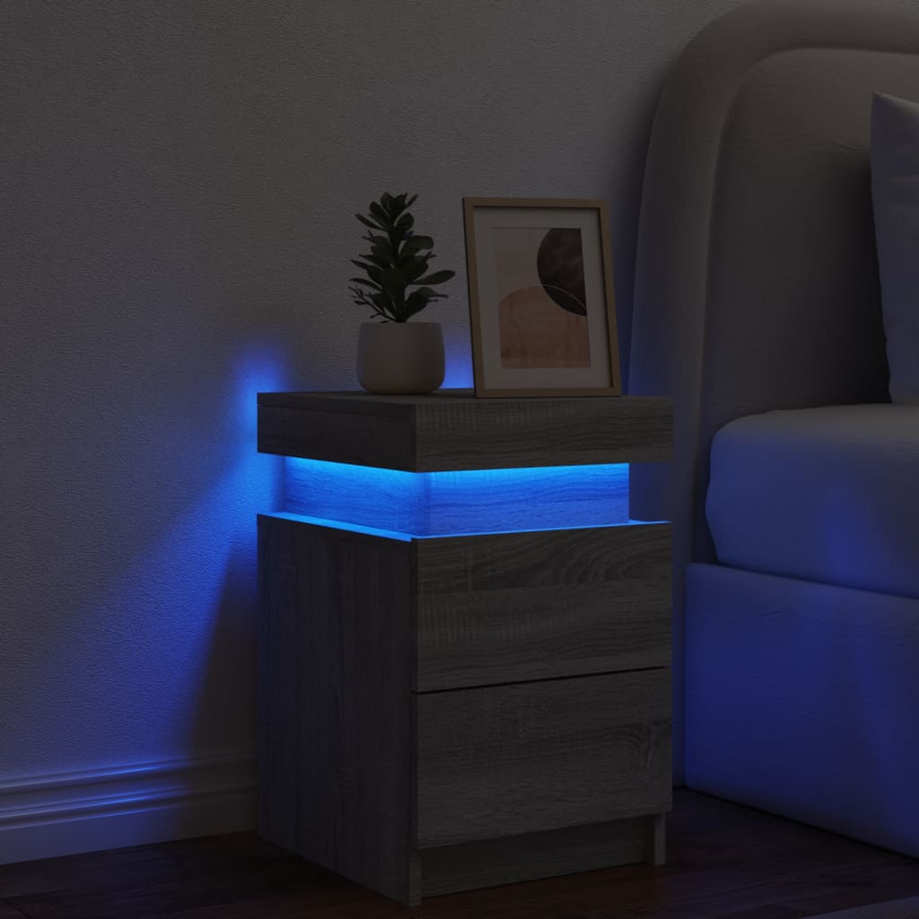 Table de chevet avec lumières LED sonoma gris 35x39x55 cm