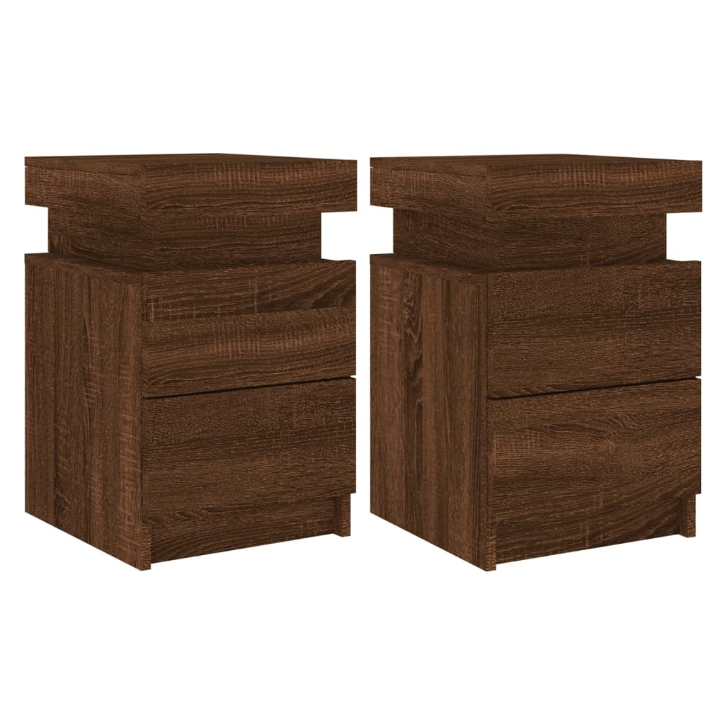 Tables de chevet et lumières LED 2 pcs chêne marron 35x39x55 cm