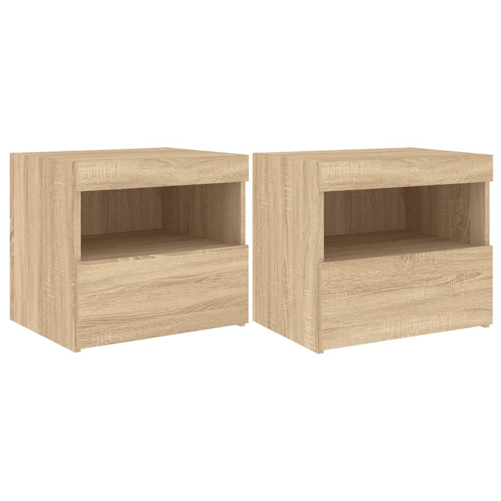 Tables de chevet et lumières LED 2 pcs chêne sonoma 50x40x45 cm