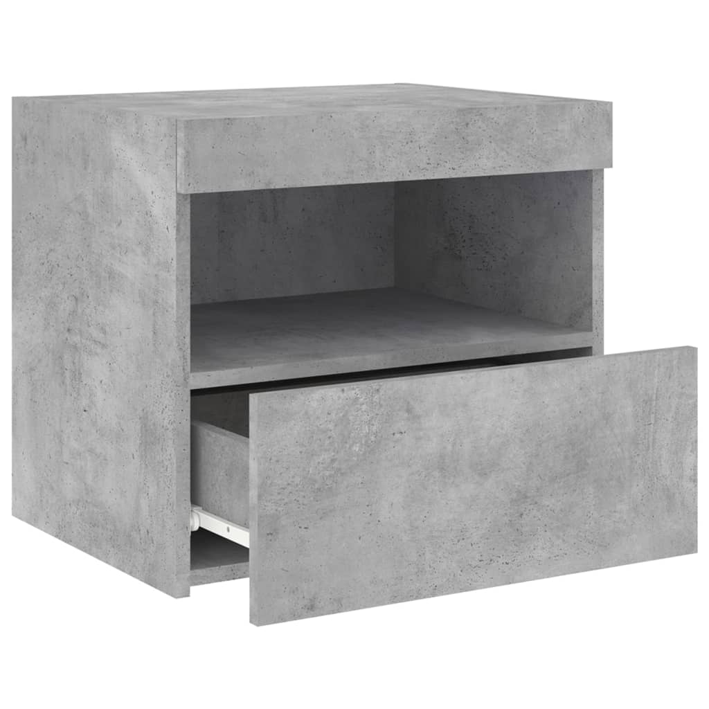 Tables de chevet avec lumières LED 2 pcs gris béton 50x40x45 cm