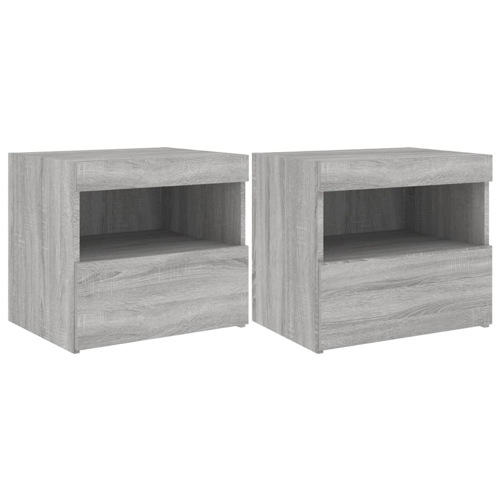 Tables de chevet avec lumières LED 2 pcs sonoma gris 50x40x45cm