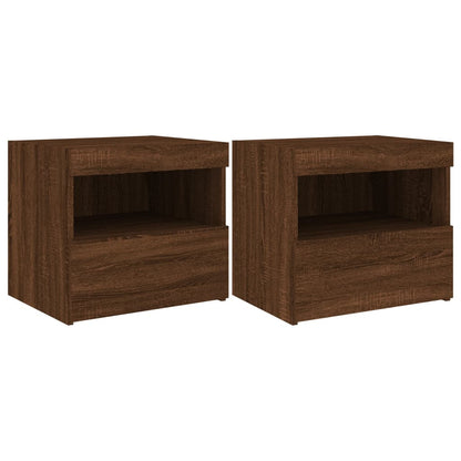 Tables de chevet et lumières LED 2 pcs chêne marron 50x40x45 cm