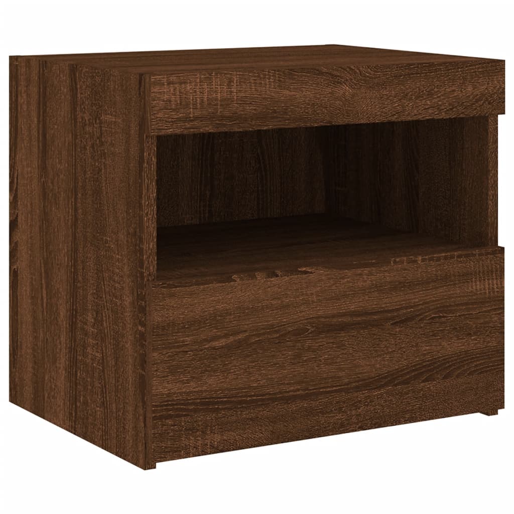 Tables de chevet et lumières LED 2 pcs chêne marron 50x40x45 cm