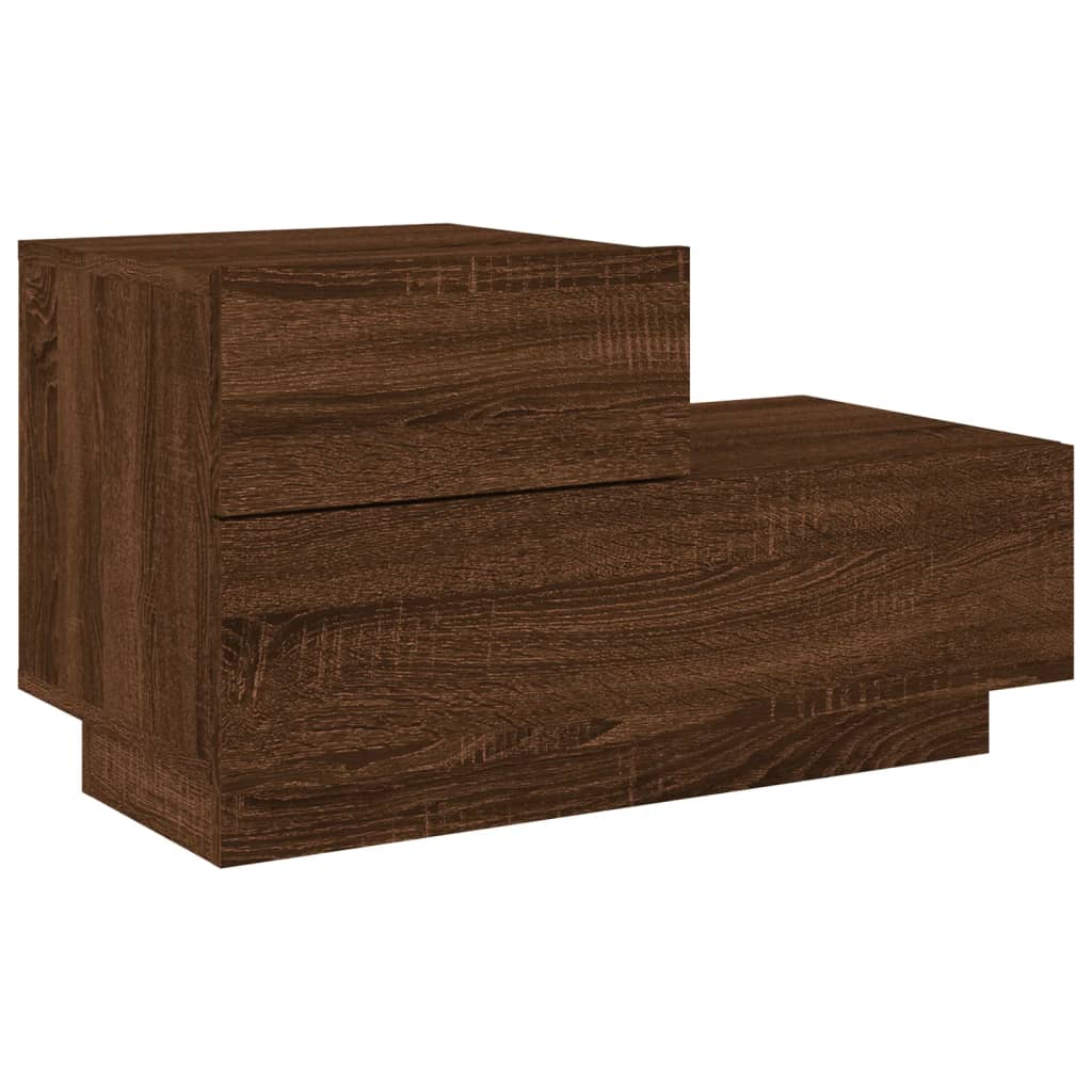 Table de chevet avec lumières LED chêne marron 70x36x40,5 cm