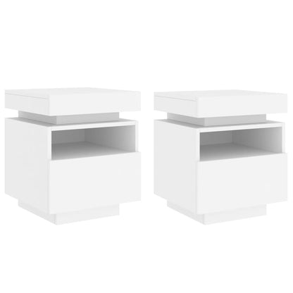 Armoires de chevet avec lumières LED 2 pcs blanc 40x39x48,5 cm