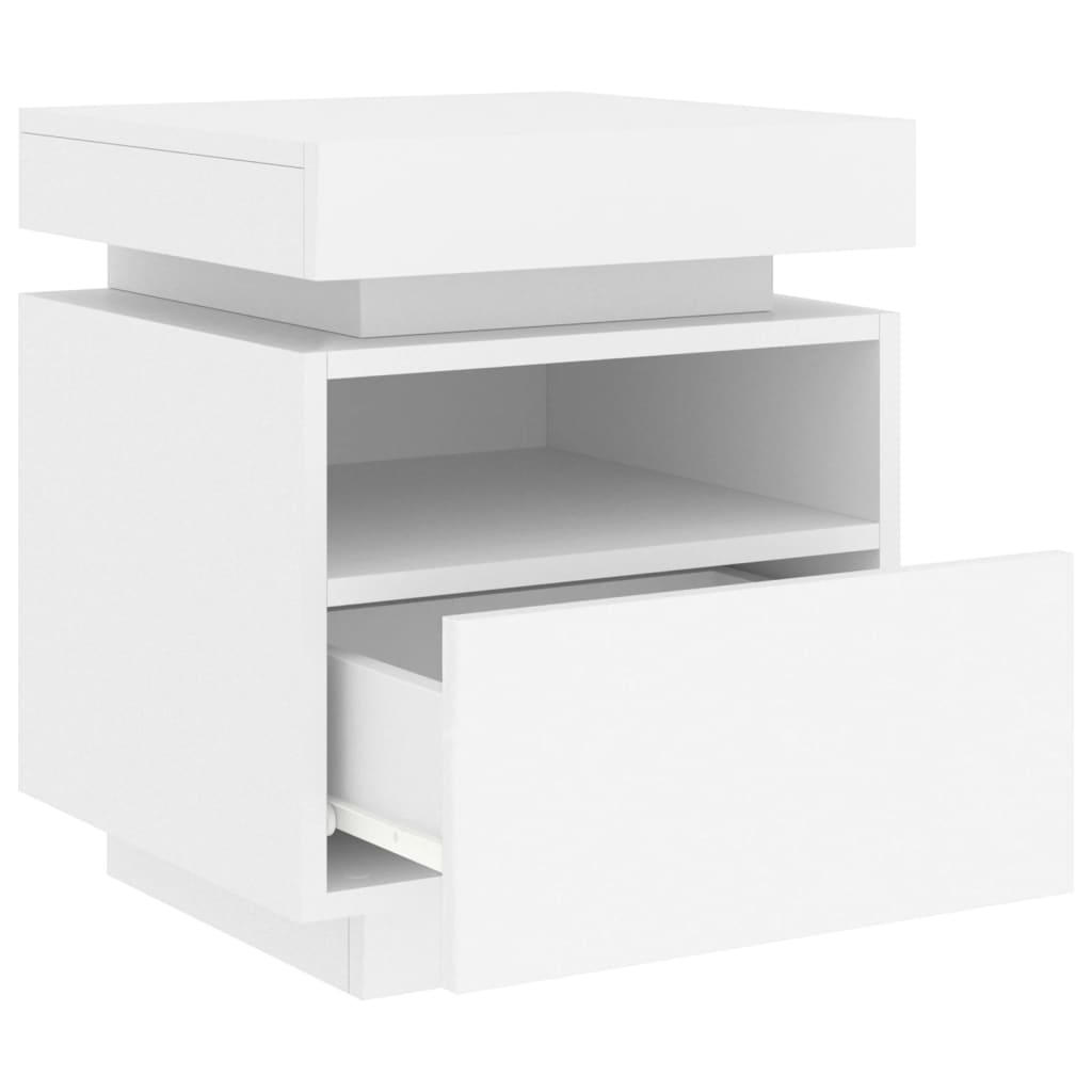 Armoires de chevet avec lumières LED 2 pcs blanc 40x39x48,5 cm