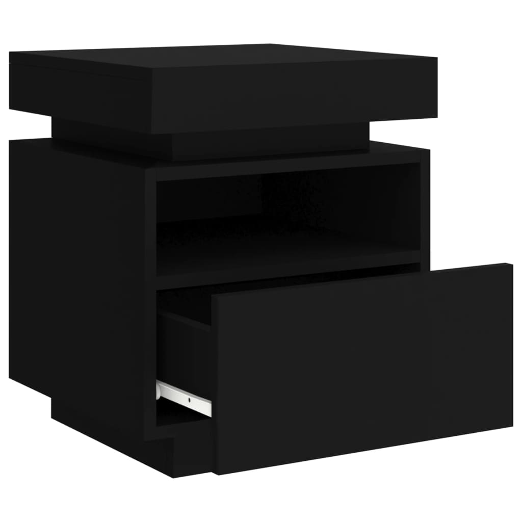 Armoire de chevet avec lumières LED noir 40x39x48,5 cm