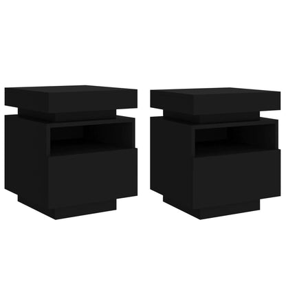 Armoires de chevet avec lumières LED 2 pcs noir 40x39x48,5 cm