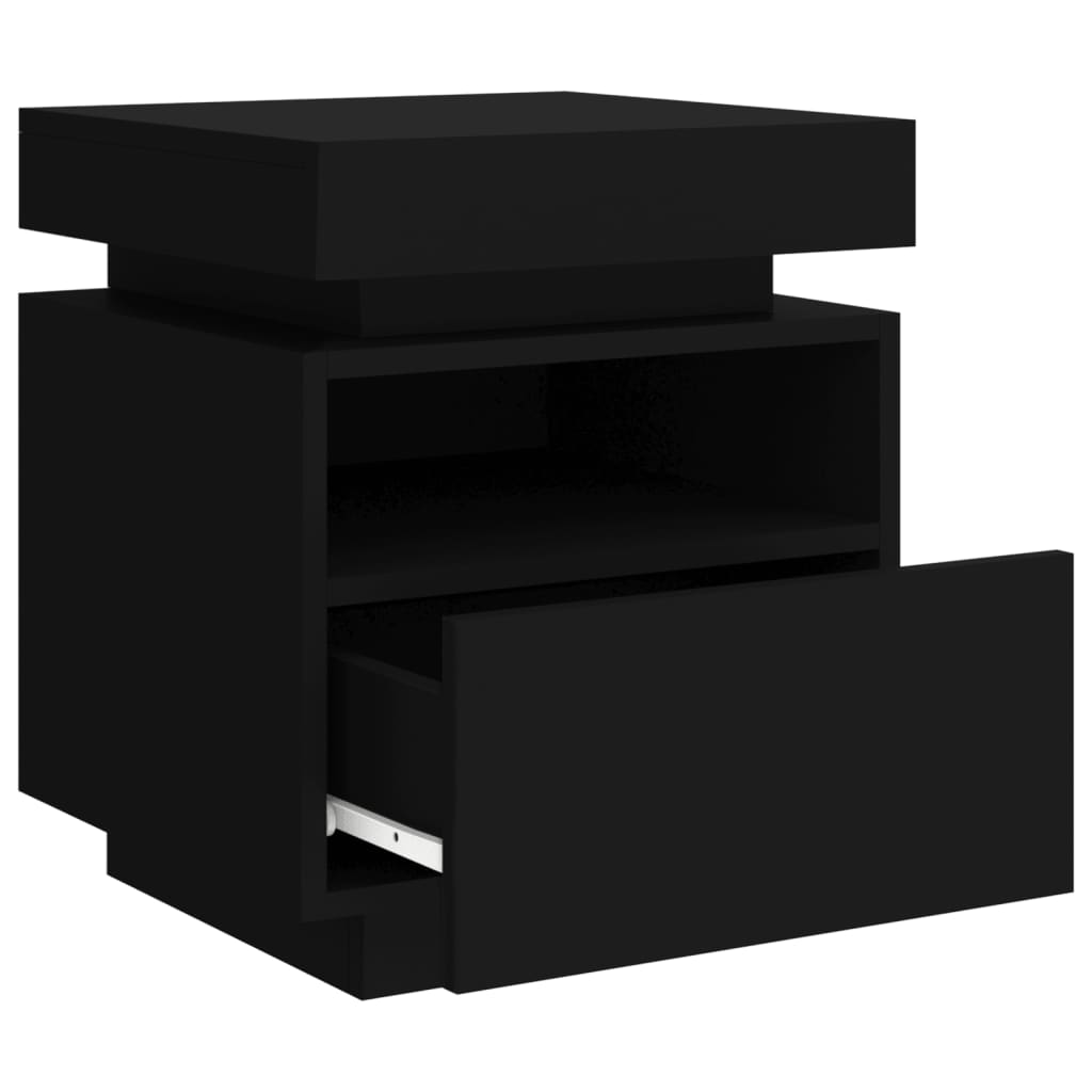 Armoires de chevet avec lumières LED 2 pcs noir 40x39x48,5 cm