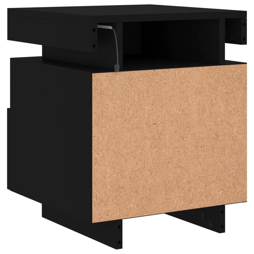 Armoires de chevet avec lumières LED 2 pcs noir 40x39x48,5 cm