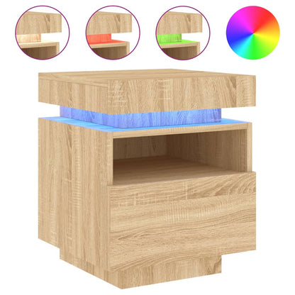 Armoire de chevet avec lumières LED chêne sonoma 40x39x48,5 cm