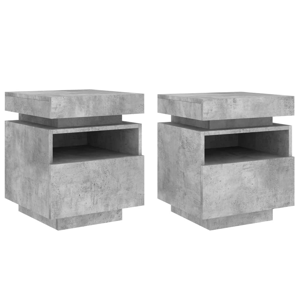 Armoires de chevet avec lumières LED 2 pcs gris béton