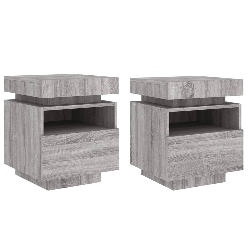 Armoires de chevet avec lumières LED 2 pcs sonoma gris