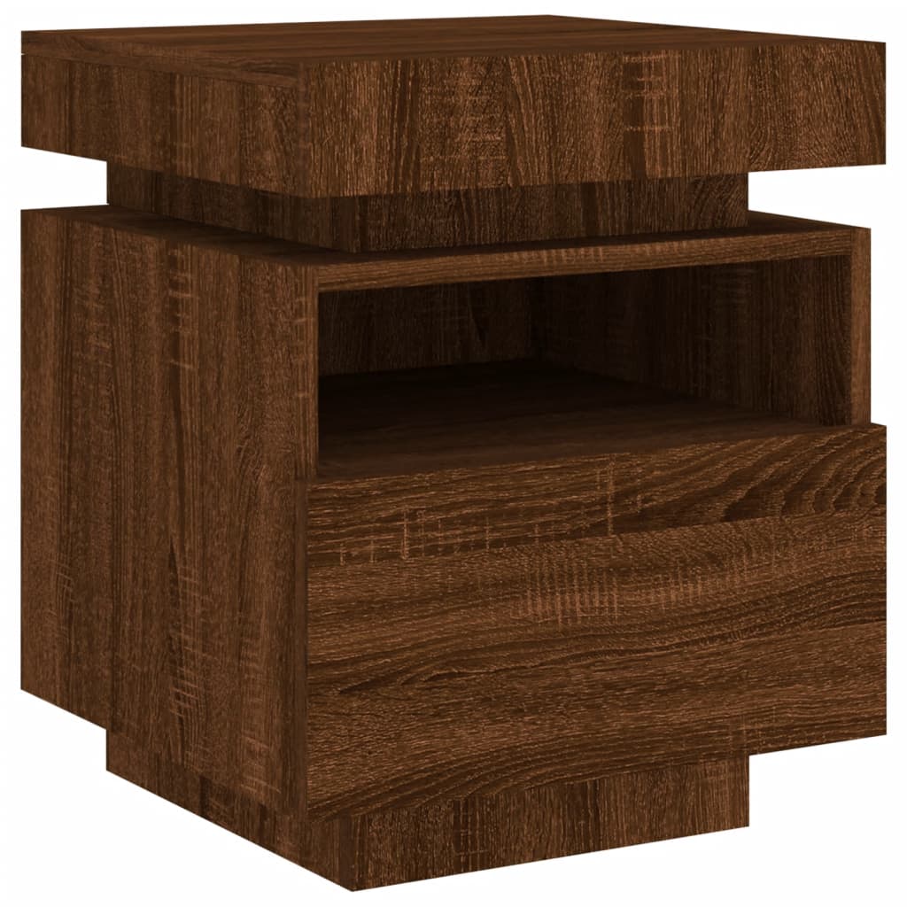 Armoire de chevet avec lumières LED chêne marron 40x39x48,5 cm