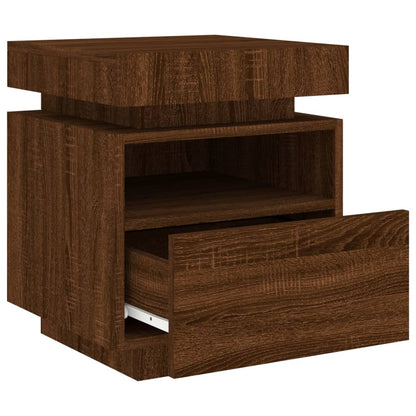 Armoire de chevet avec lumières LED chêne marron 40x39x48,5 cm