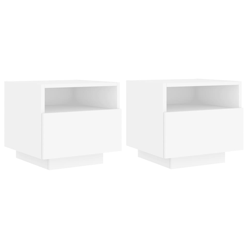 Armoires de chevet avec lumières LED 2 pcs blanc 40x39x37 cm