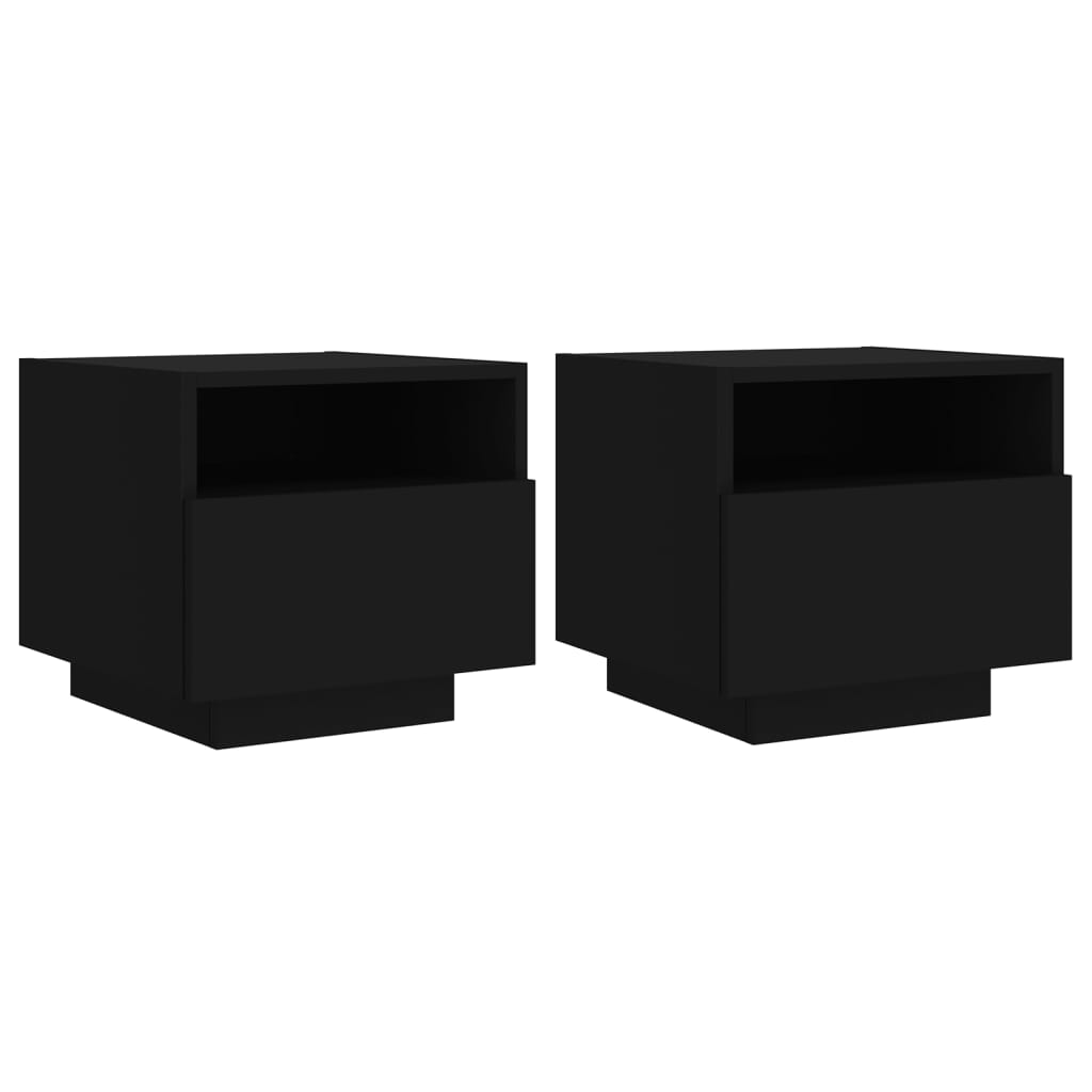 Armoires de chevet avec lumières LED 2 pcs noir 40x39x37 cm