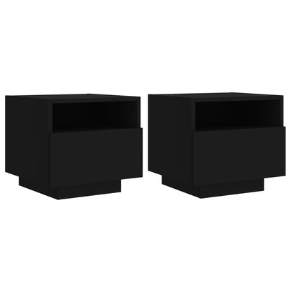 Armoires de chevet avec lumières LED 2 pcs noir 40x39x37 cm