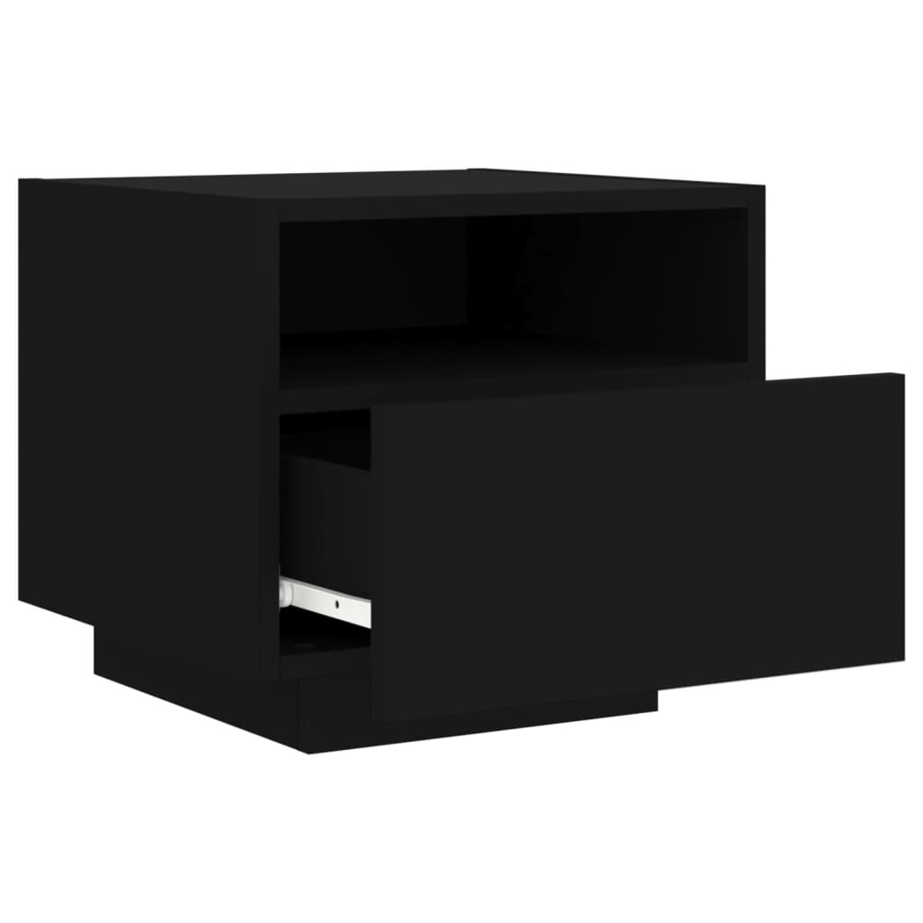 Armoires de chevet avec lumières LED 2 pcs noir 40x39x37 cm