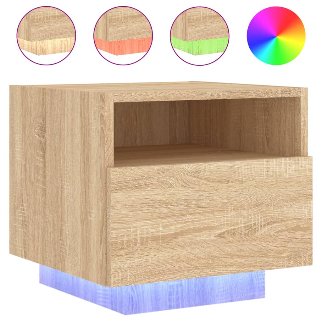 Table de chevet avec lumières LED chêne sonoma 40x39x37 cm