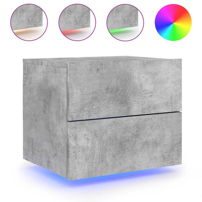 Tables de chevet murales avec lumières LED 2 pcs gris béton