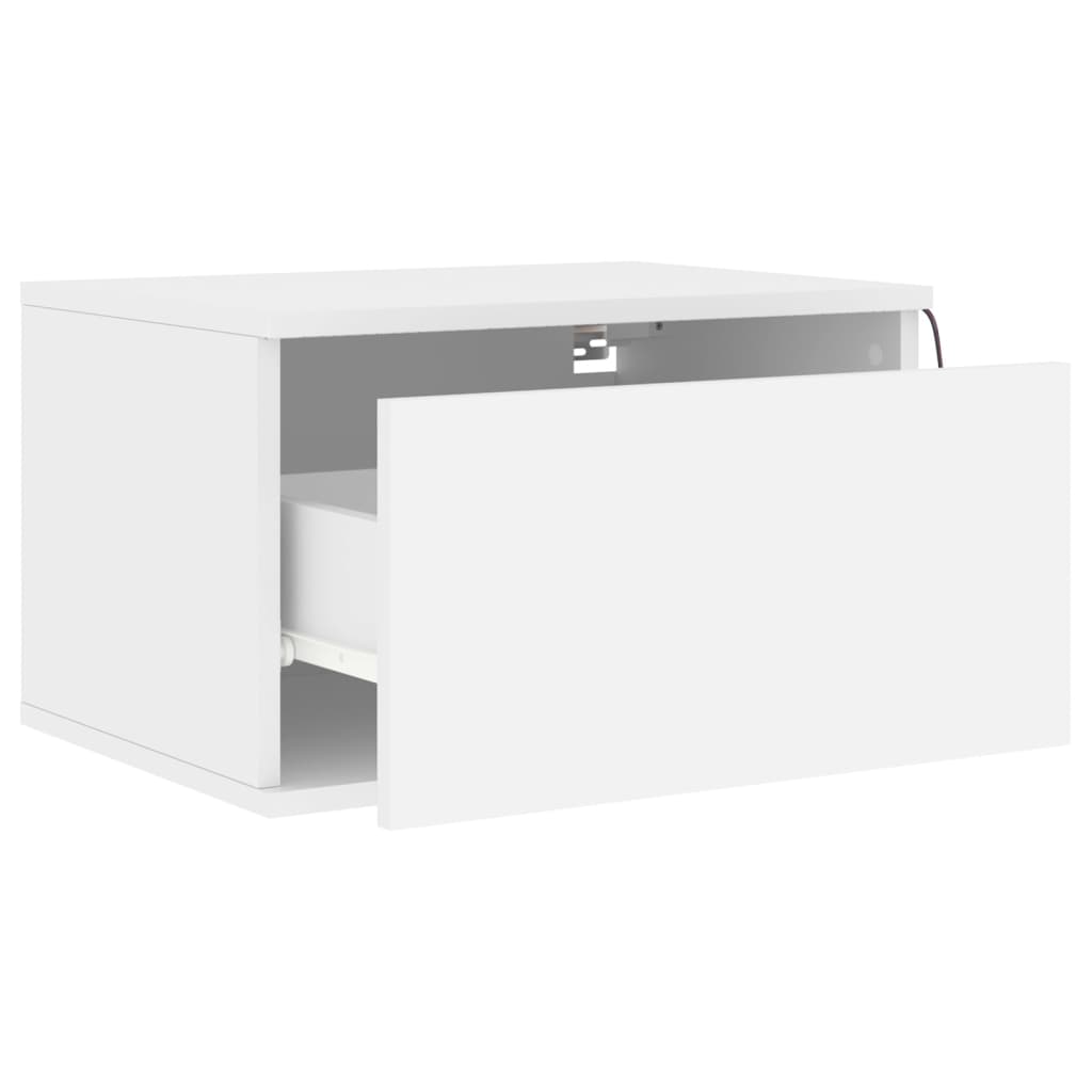 Tables de chevet murales avec lumières LED 2 pcs blanc