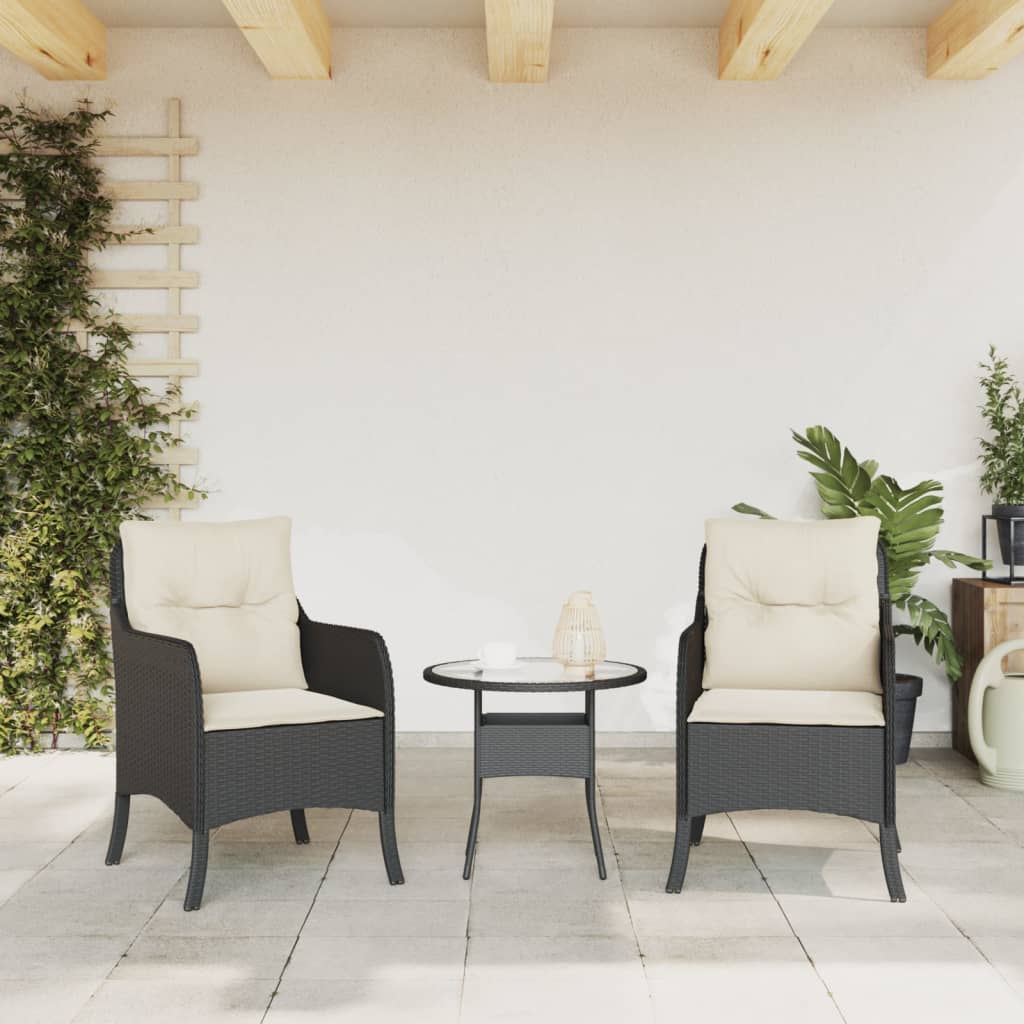 Chaises de jardin avec coussins lot de 2 noir résine tressée