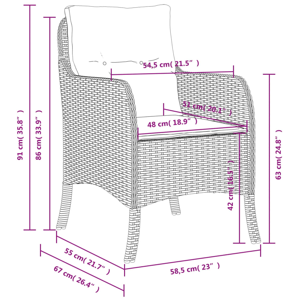 Chaises de jardin avec coussins lot de 2 noir résine tressée