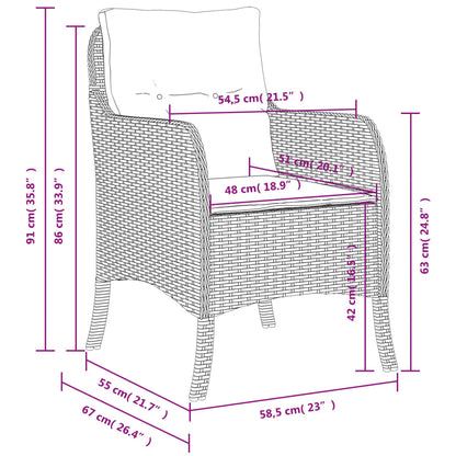 Chaises de jardin avec coussins lot de 2 marron résine tressée