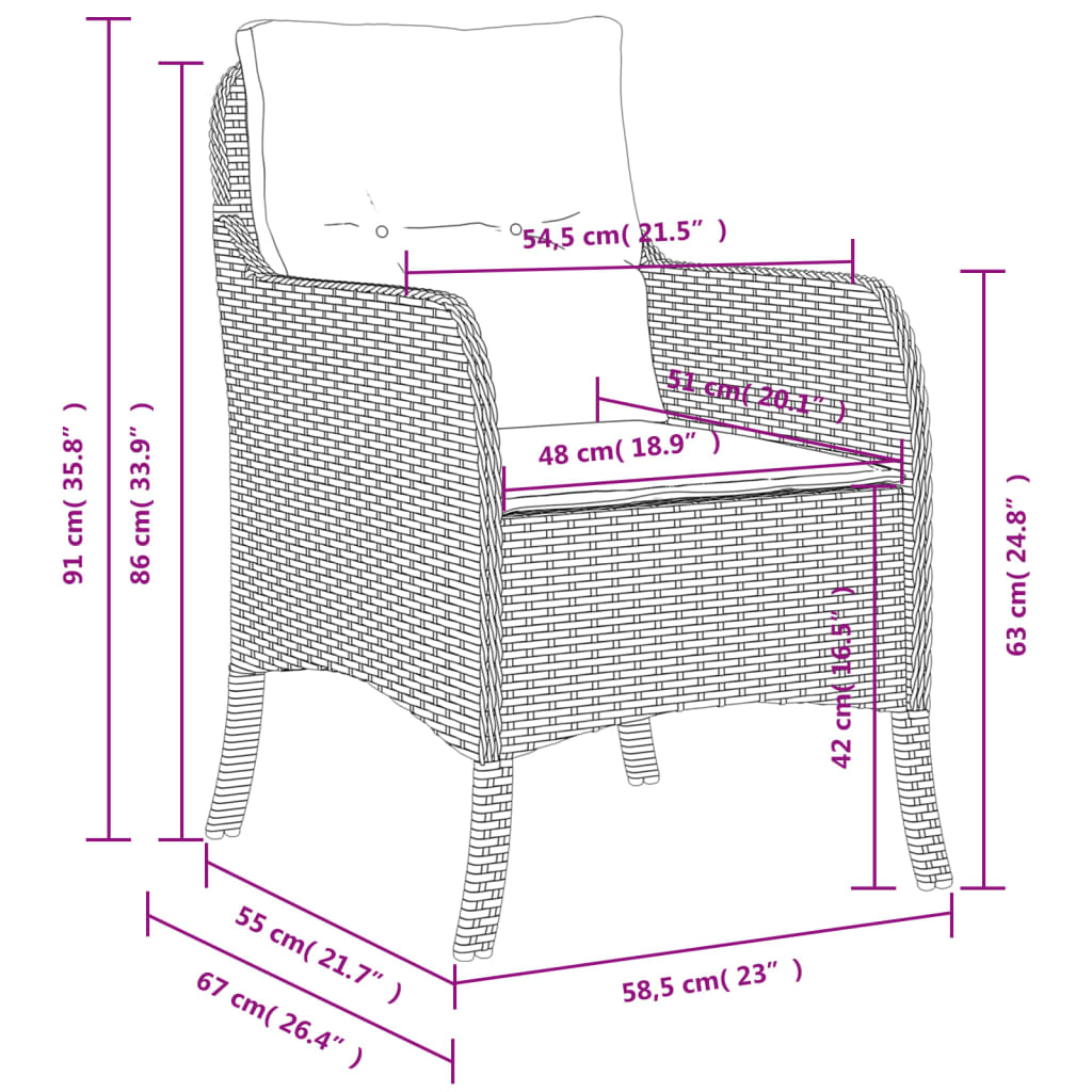 Chaises de jardin avec coussins lot de 2 gris résine tressée