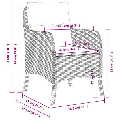 Chaises de jardin avec coussins lot de 2 mélange beige rotin