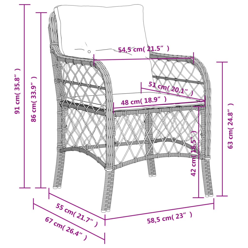 Chaises de jardin avec coussins lot de 2 noir résine tressée