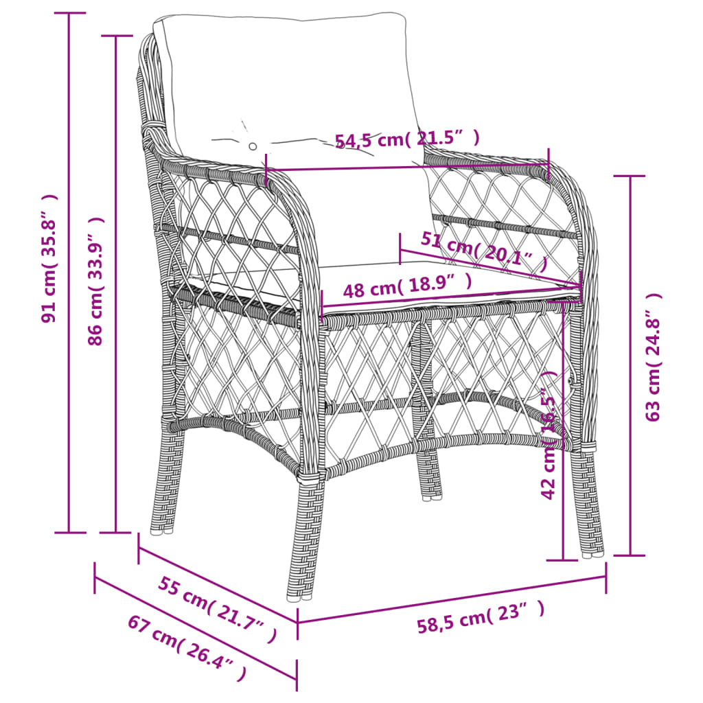 Chaises de jardin avec coussins lot de 2 gris résine tressée