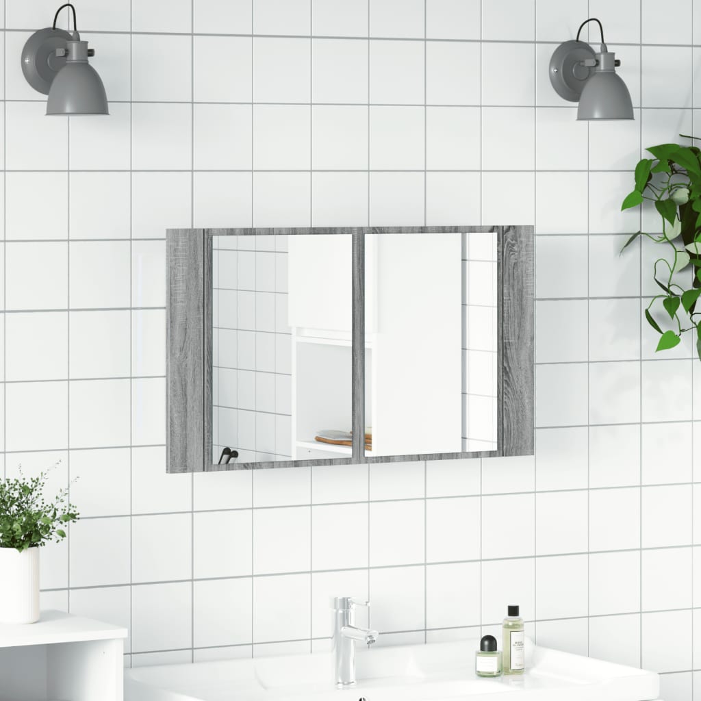 Armoire de salle de bain à miroir LED sonoma gris 80x12x45 cm