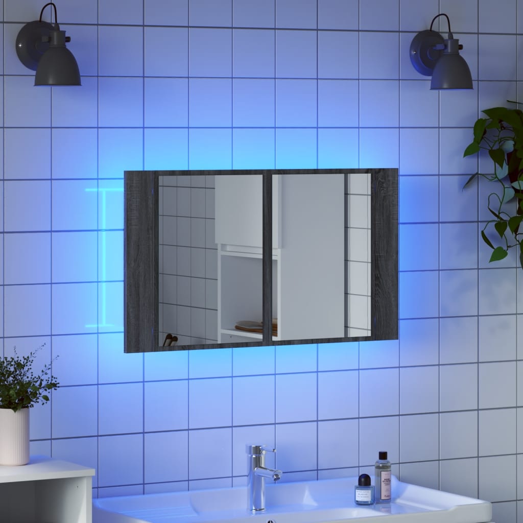 Armoire de salle de bain à miroir LED sonoma gris 80x12x45 cm