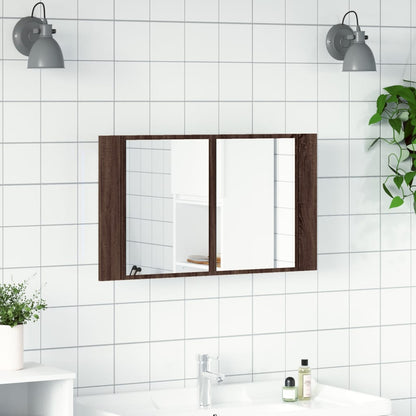 Armoire à miroir à LED de bain chêne marron 80x12x45 cm