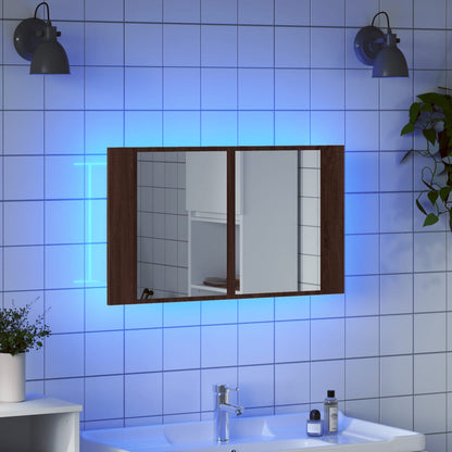 Armoire à miroir à LED de bain chêne marron 80x12x45 cm