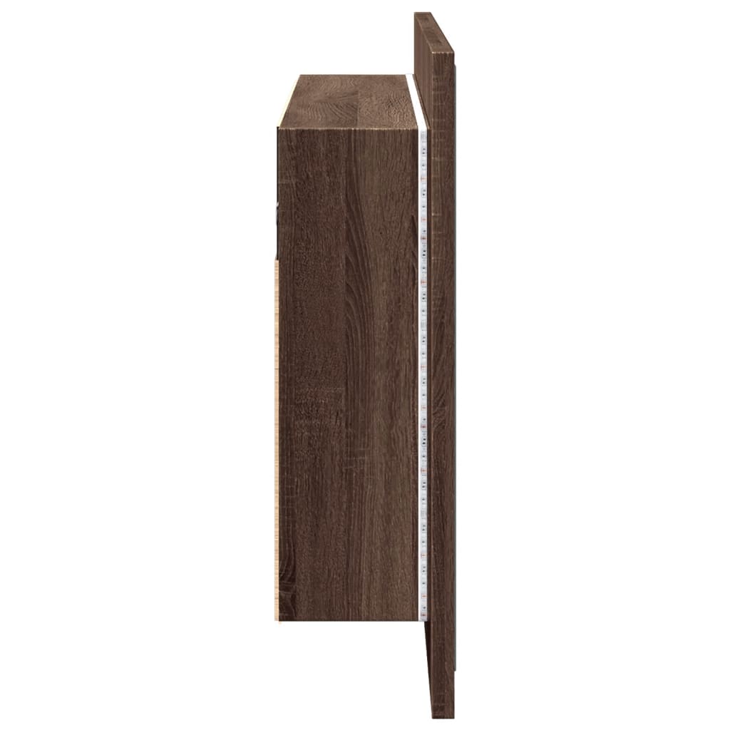 Armoire à miroir à LED de bain chêne marron 80x12x45 cm